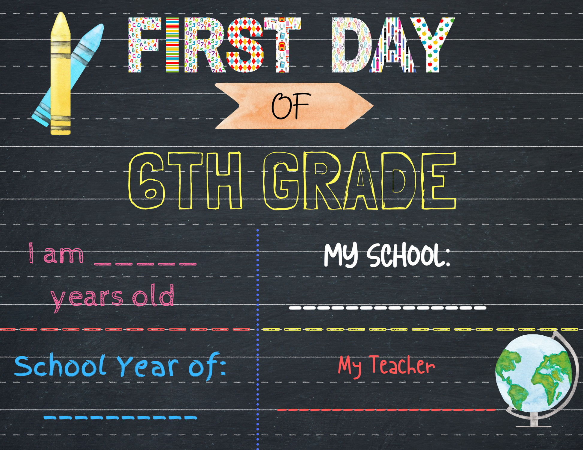 The Wondermom Shop First Day of School Signs is shown on a chalkboard.