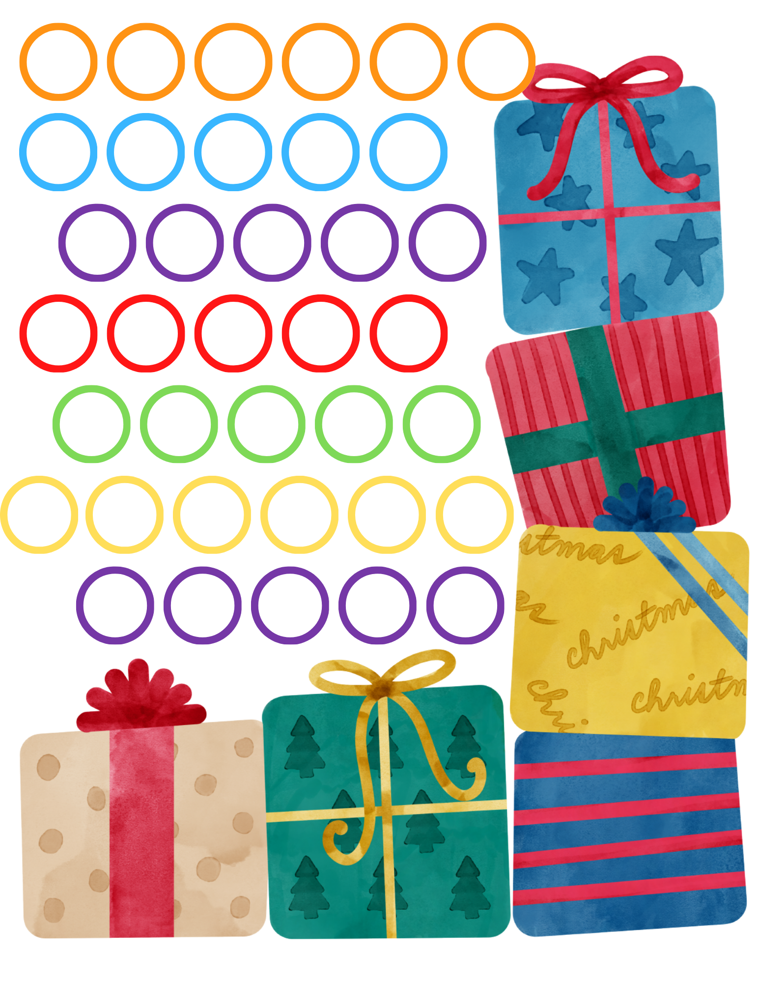 A set of Christmas Roll and Color Dice Game gift boxes with festive ribbons on them from Wondermom Shop.