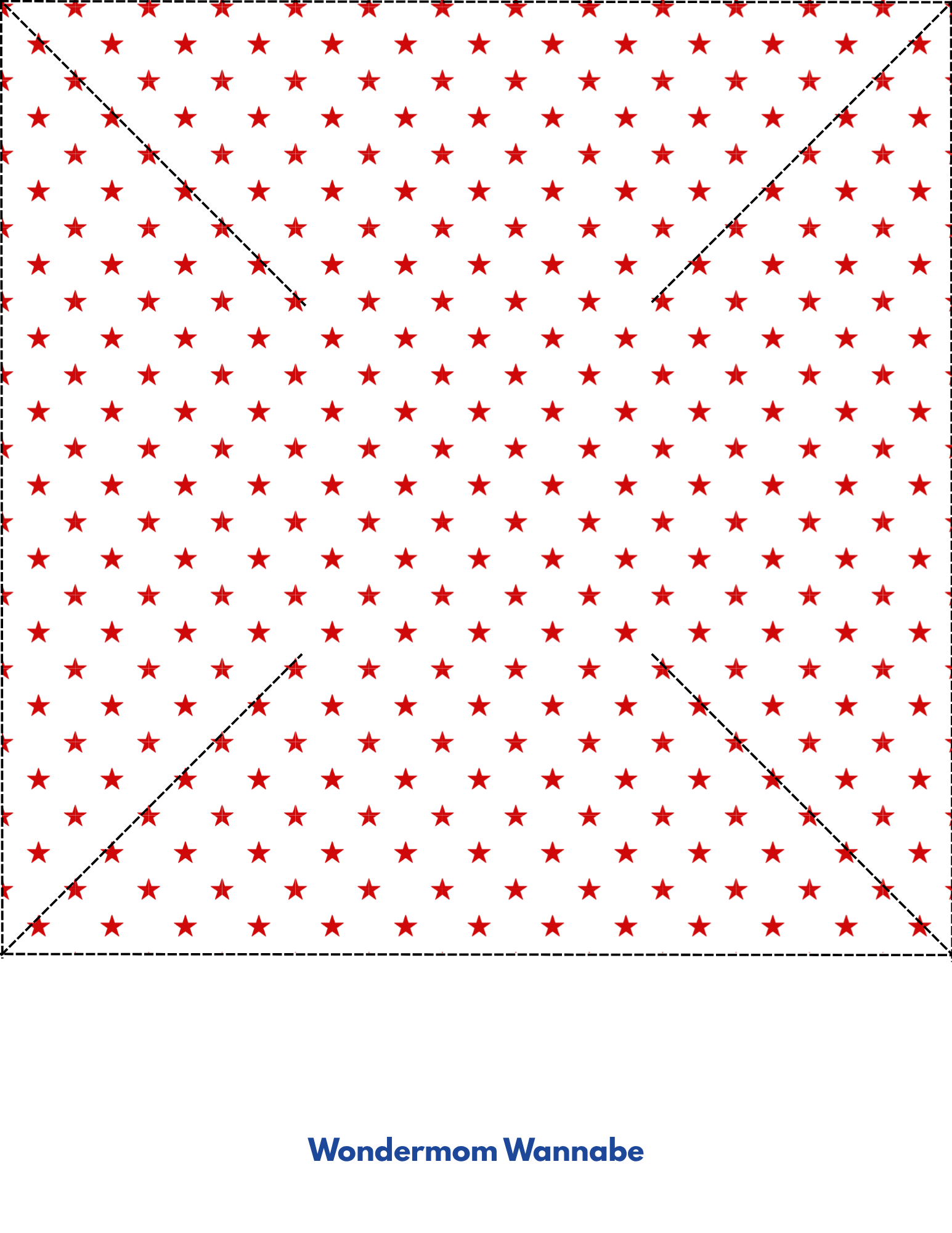 A white background with small red stars, black dashed X lines, and “Wondermom Wannabe” in blue—perfect for the Easy 4th of July Pinwheel Craft for Kids from Wondermom Shop or any patriotic activity.