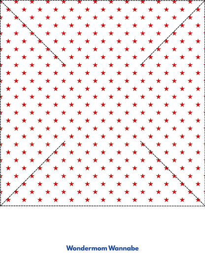 A white background with small red stars, black dashed X lines, and “Wondermom Wannabe” in blue—perfect for the Easy 4th of July Pinwheel Craft for Kids from Wondermom Shop or any patriotic activity.