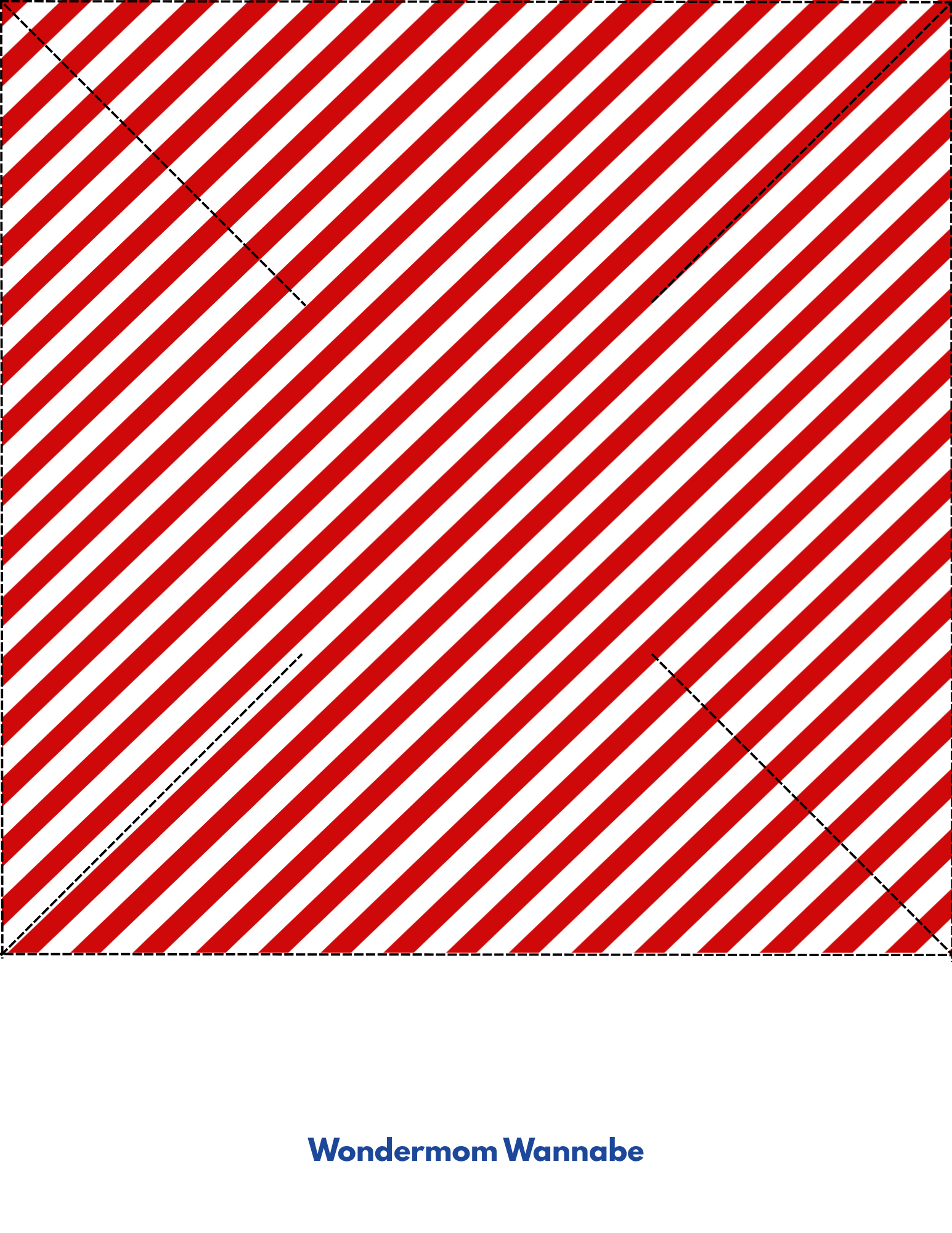 A square with red and white diagonal stripes, dashed black X outline, ideal for the Easy 4th of July Pinwheel Craft for Kids by Wondermom Shop, with "Wondermom Wannabe" centered below.