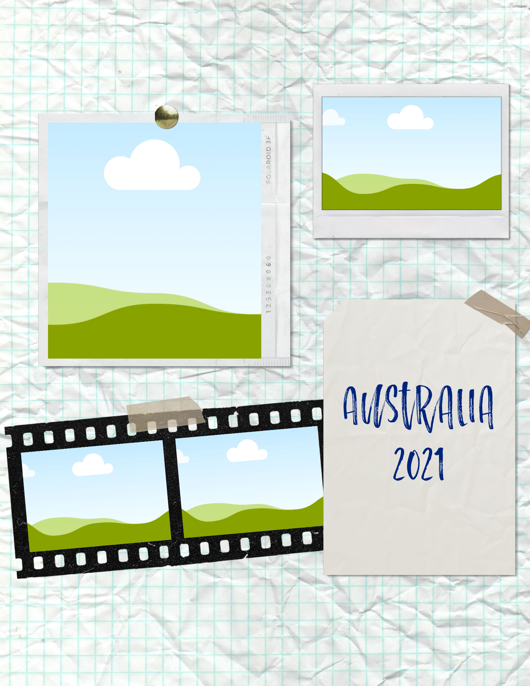 Start your Destination Research with the "Adventures in Australia Activity Pack" from Wondermom Shop—a collage featuring photos of green landscapes and blue skies, film strips, and a paper note reading "Australia 2021" on a gridded background.
