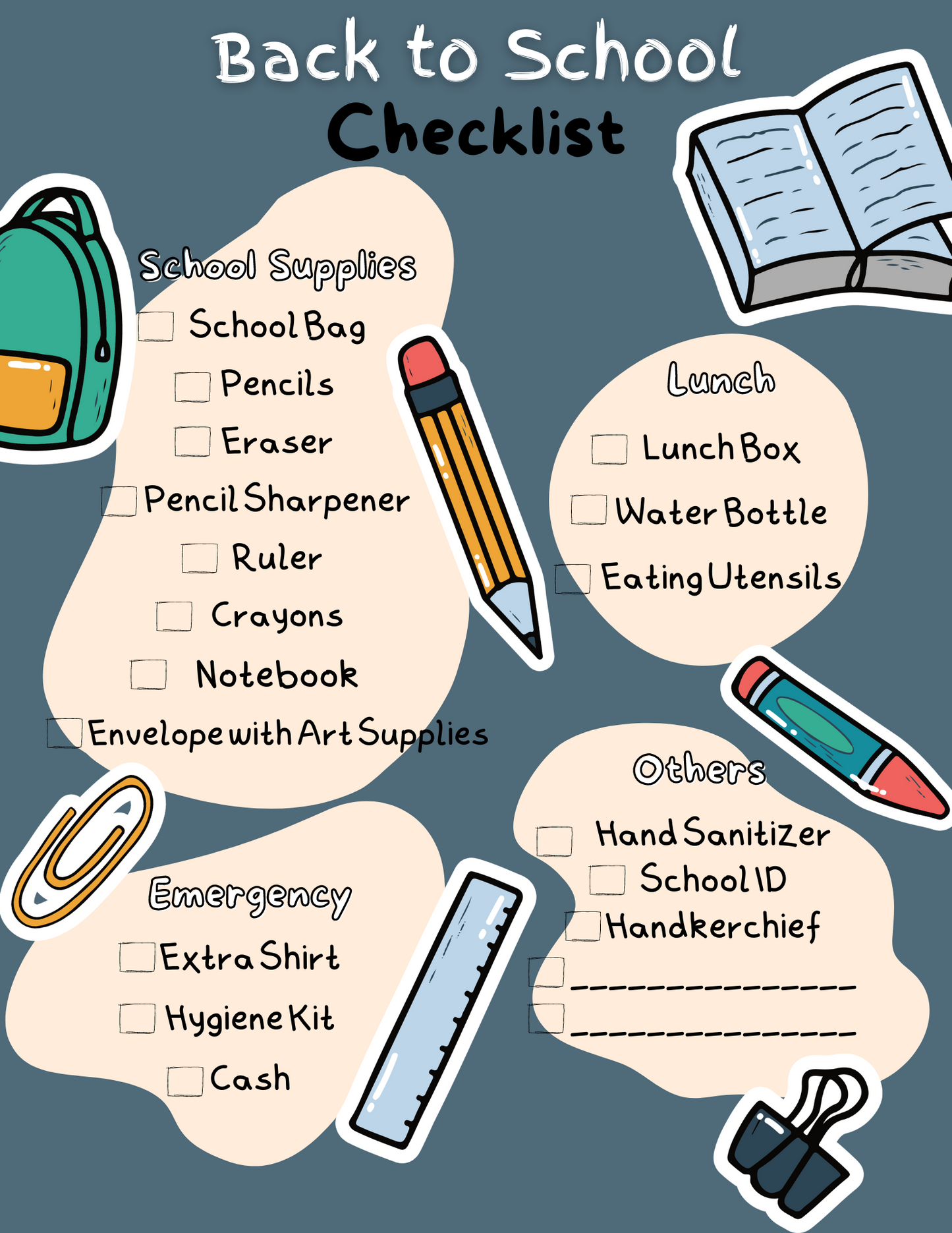 A Wondermom Printables Back to School Checklist on a blue background.