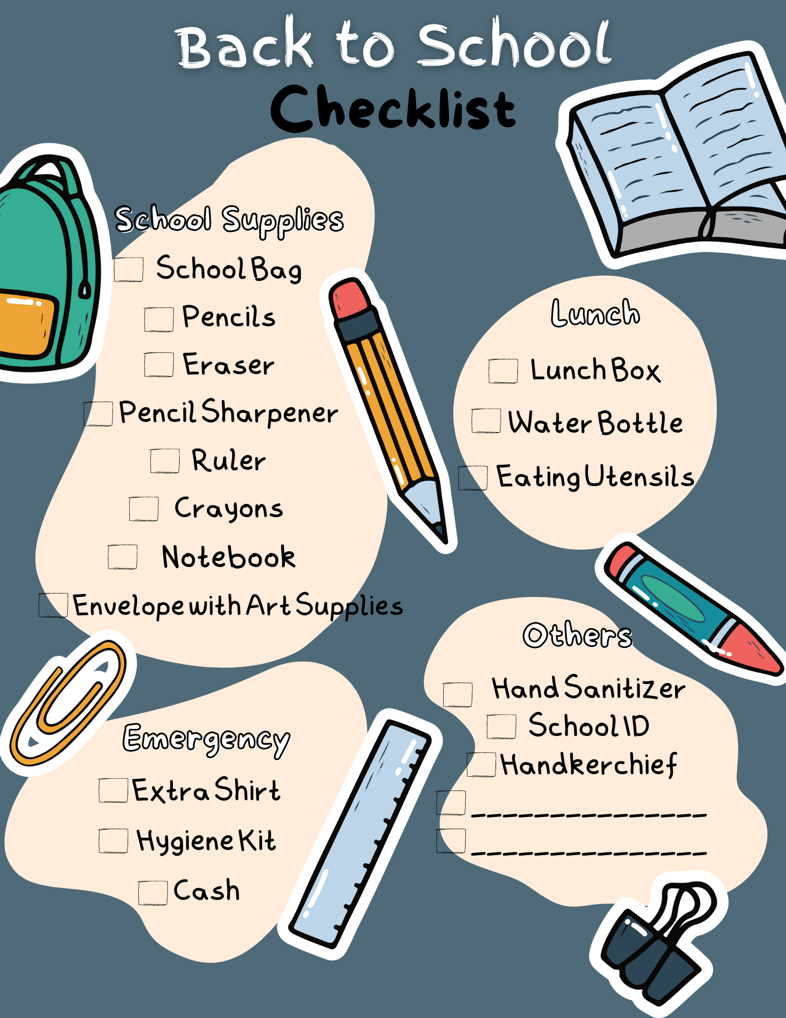 A Wondermom Printables Back to School Checklist on a blue background.