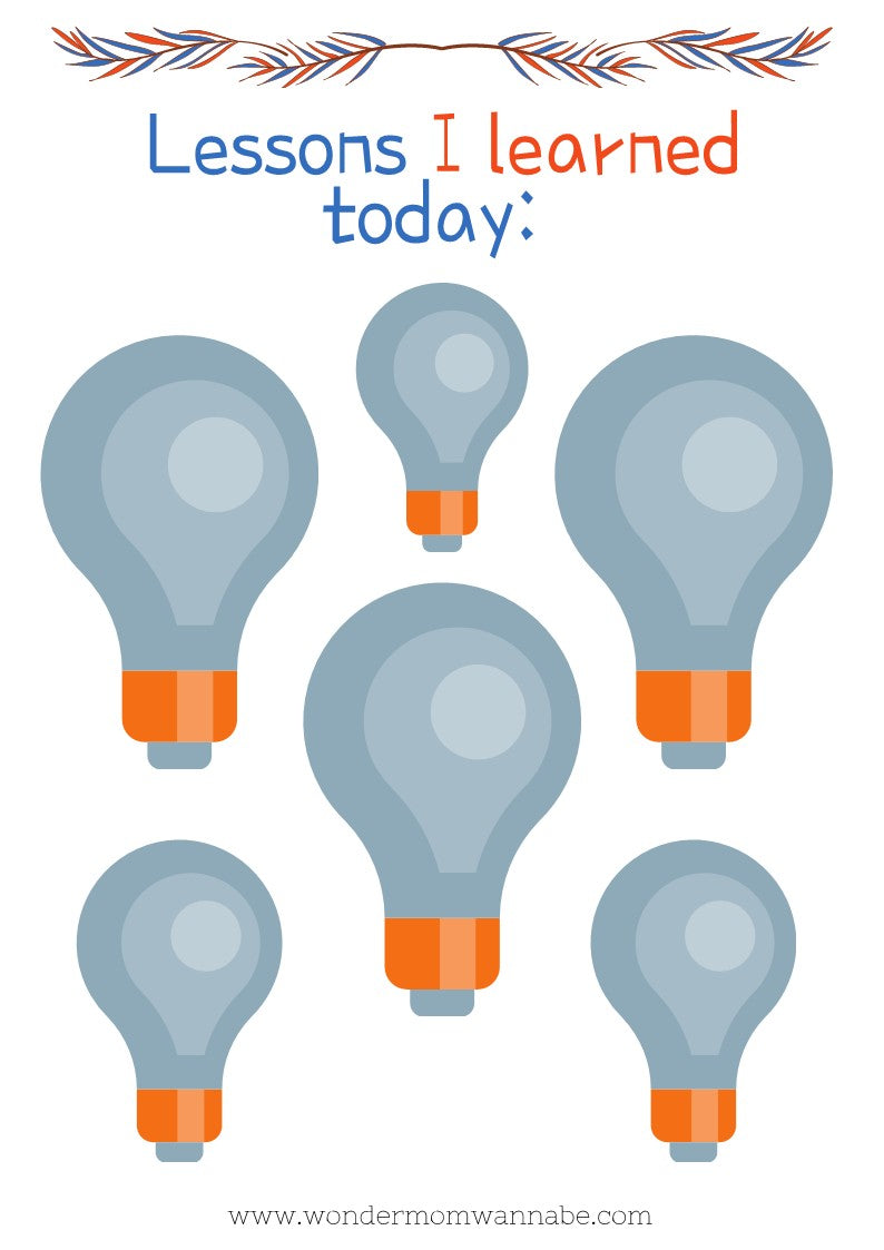 Back to School Prep Kit light bulbs with the words lessons i learned today from Wondermom Shop.