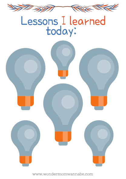 Back to School Prep Kit light bulbs with the words lessons i learned today from Wondermom Shop.