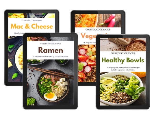 Four College Cookbook Bundles with Wondermom Shop healthy bowls on them.