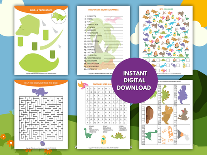 Dinosaurs Fun Pack for Kids – Printable Dinosaur Games, Puzzles, Crafts & Prehistoric Activities
