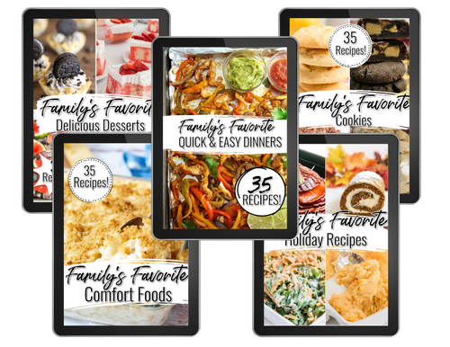A Family's Favorite Digital Cookbook Bundle, produced by Wondermom Shop, displaying a collection of family favorite recipes.