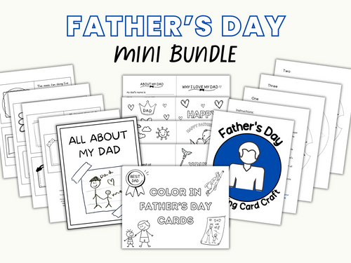 The Wondermom Shop’s Father’s Day Mini Bundle – Printable Cards & Keepsakes Kids Can Make features overlapping DIY cards and activity sheets, perfect for a kids craft gift.