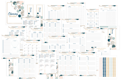The Cleaning Binder by Wondermom Shop is your go-to guide for a spotless home, featuring geometric design pages with lists, schedules, and chore charts to enhance your organizing and cleaning routine.