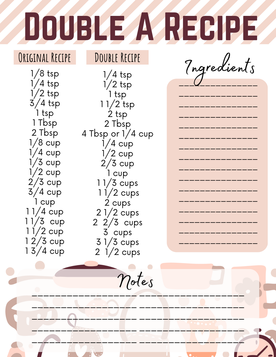 Wondermom Printables' Double a Recipe printable.