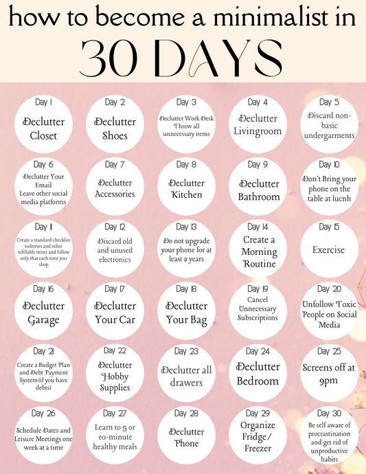 How to become a minimalist in 30 days with the Wondermom Printables' "How to Become a Minimalist in 30 Days" guide.