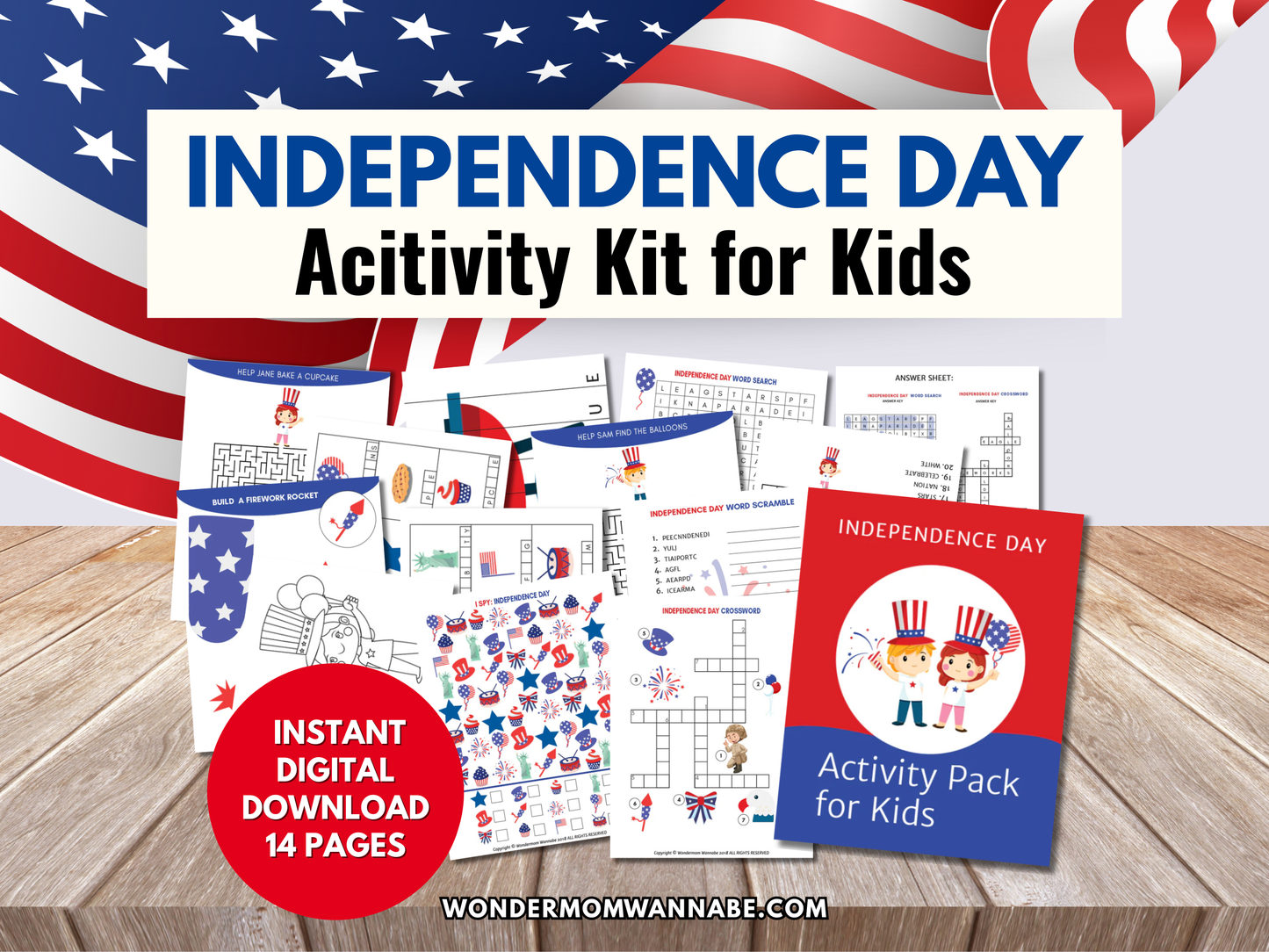Independence Day Fun Pack for Kids – Printable 4th of July Games, Puzzles, Crafts & Activities