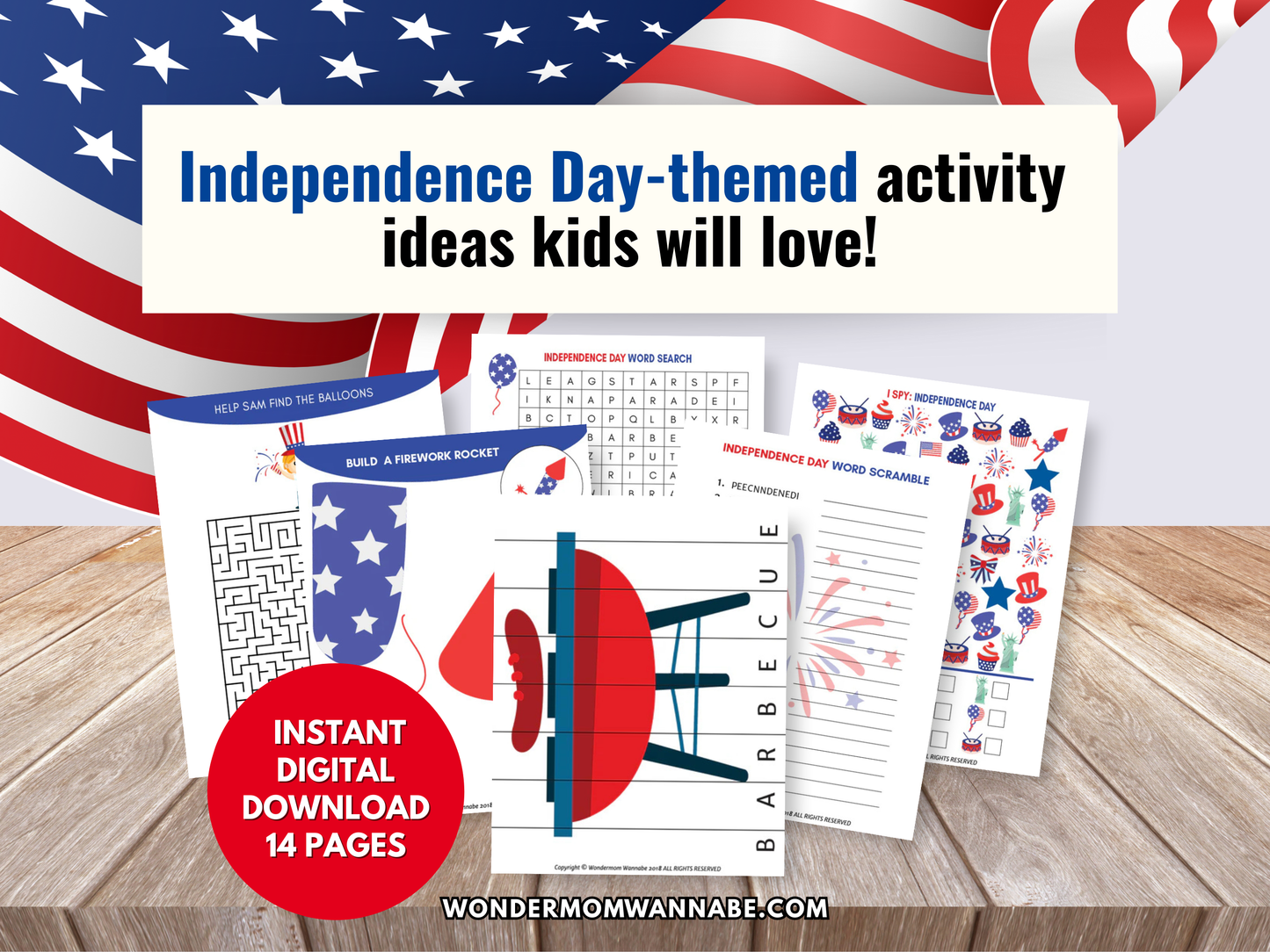 Independence Day Fun Pack for Kids – Printable 4th of July Games, Puzzles, Crafts & Activities