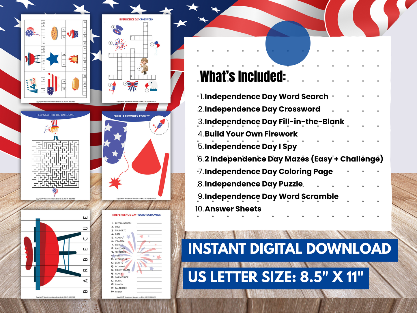Independence Day Fun Pack for Kids – Printable 4th of July Games, Puzzles, Crafts & Activities