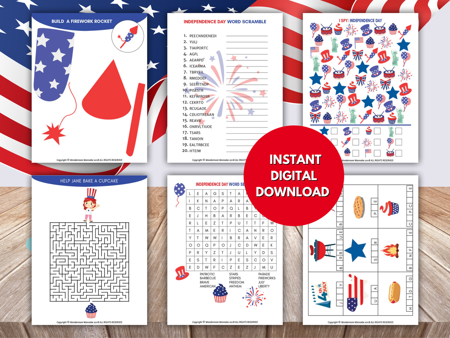 Independence Day Fun Pack for Kids – Printable 4th of July Games, Puzzles, Crafts & Activities