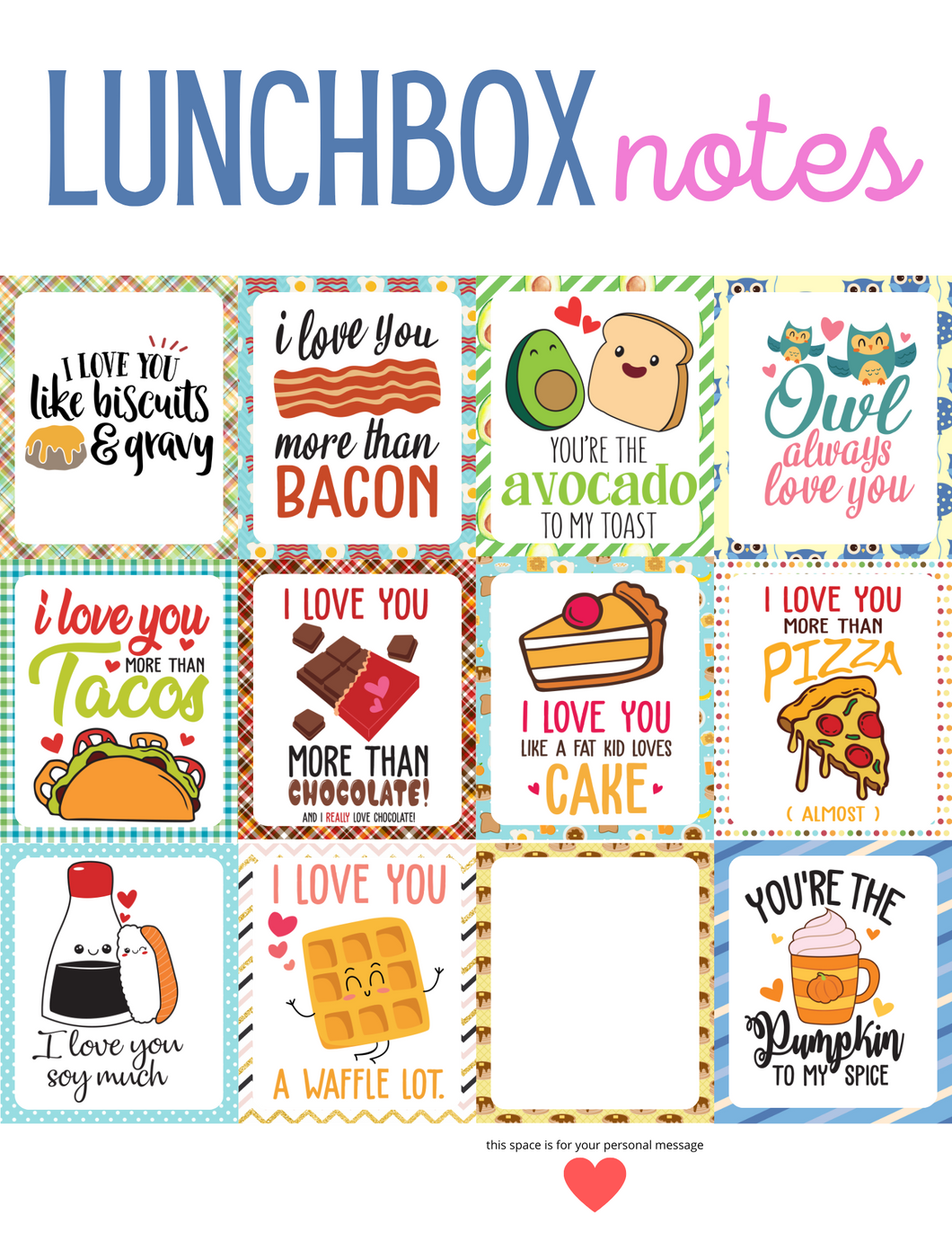 Wondermom Shop's Lunchbox Notes printables.