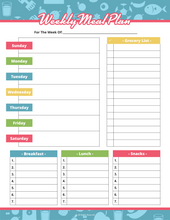 Load image into Gallery viewer, Discover Wondermom Shop&#39;s Fitness Binder weekly menu plan template, featuring sections for days of the week, grocery lists, and meal categories like breakfast, lunch, and snacks. Streamline your meal planning while keeping nutrition aligned with workout trackers.
