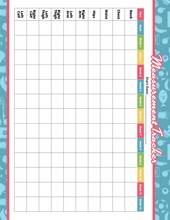 Load image into Gallery viewer, A blank measurement tracker chart by Wondermom Shop, complete with columns for weeks and rows for various body parts, is ideal for any Fitness Binder and features a decorative border.
