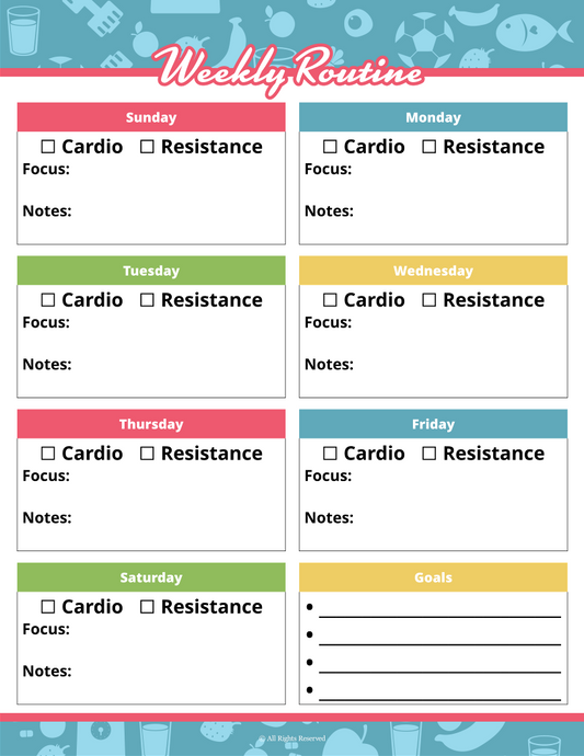 The Wondermom Shop Fitness Binder offers a weekly planner with sections for cardio, resistance, focus, and notes from Sunday to Saturday. It includes goal-setting and meal planning tips, making it the perfect companion for your workouts.