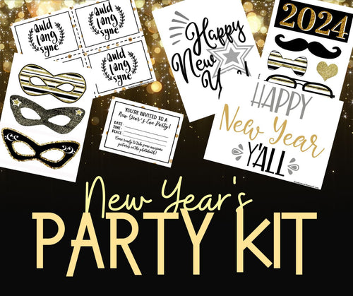 Have a memorable New Year's Eve celebration with this VIP Vault New Year’s Eve Party Planning Kit featuring gold and black masks.