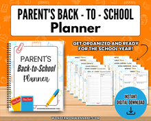 Load image into Gallery viewer, Cover and sample pages of The Ultimate Back-to-School Bundle for Busy Moms by Wondermom Shop, featuring printable organizers for school info and schedules. Instant digital download—perfect for busy moms to plan the school year with ease.
