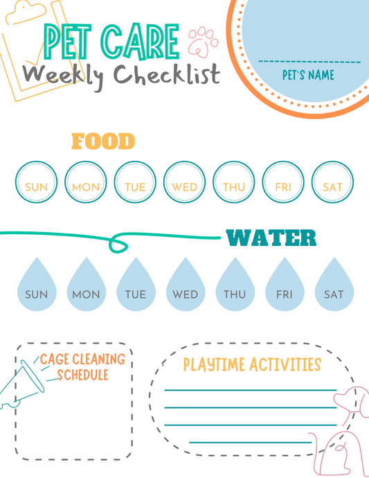 Wondermom Printables Pet Care Weekly Checklist.