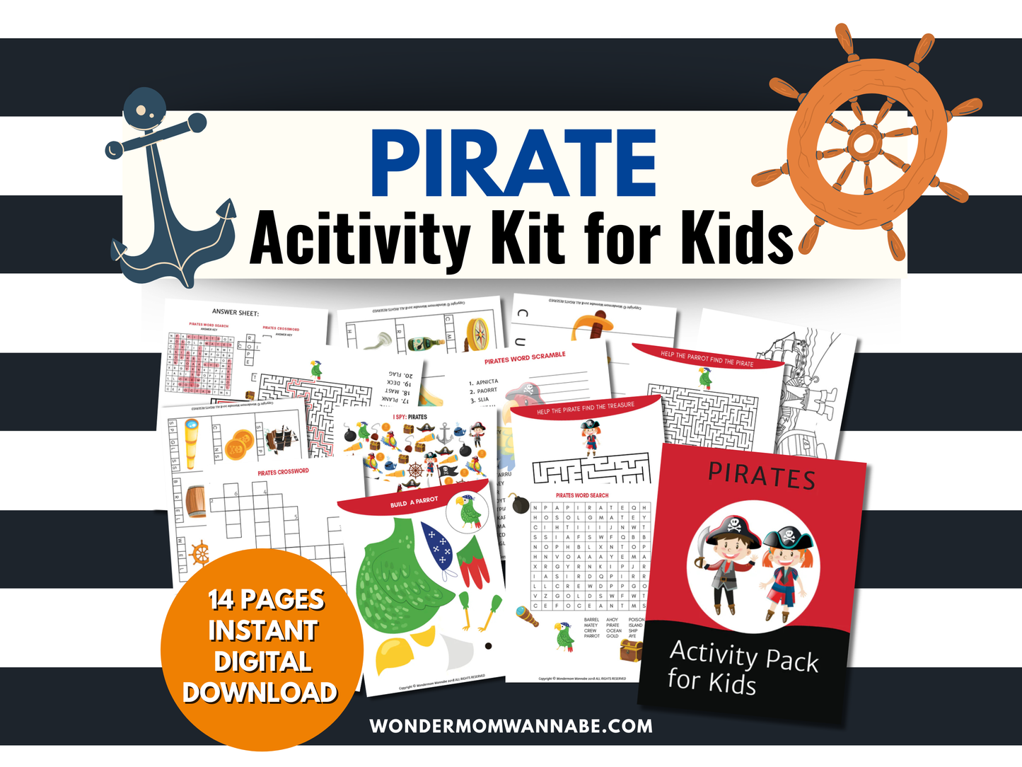 Pirate activity kit for kids printable games and puzzles.
