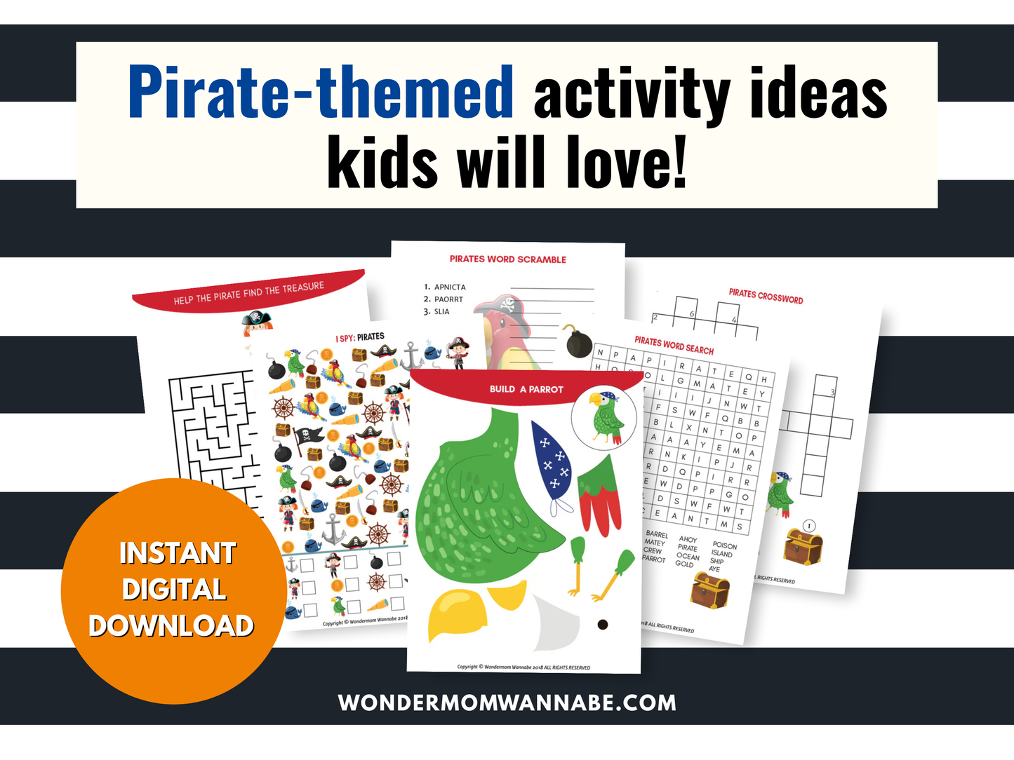 Pirate themed activity ideas for kids printable.
