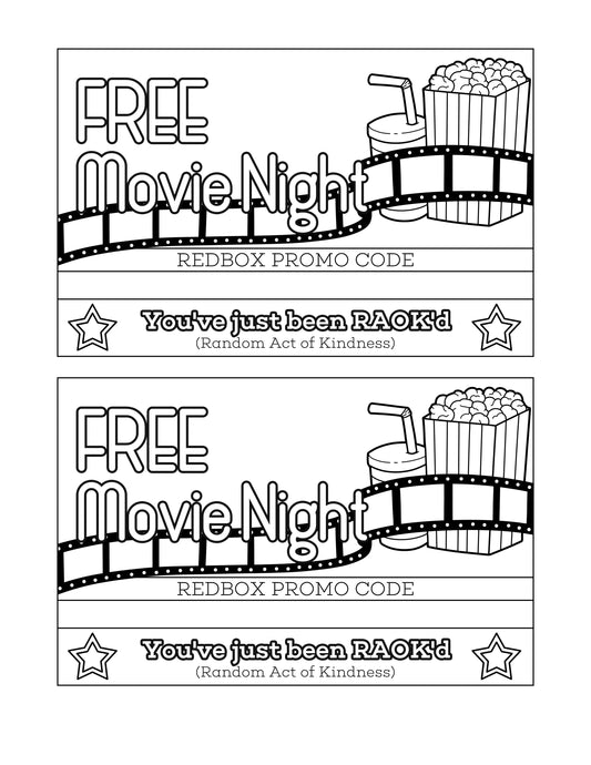 Wondermom Shop's Random Acts of Kindness Gifts Set with free movie night coupons.