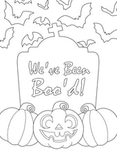 Load image into Gallery viewer, A Halloween coloring page featuring pumpkins and bats to spread happiness through Wondermom Shop&#39;s Random Acts of Kindness Gifts Set efforts.
