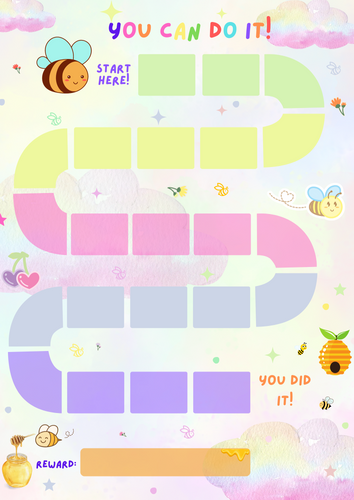 The Reward Chart by Wondermom Printables is a colorful, winding path game with 21 spaces, beginning at 