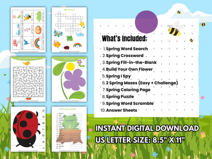 Spring Fun Pack for Kids – Printable Spring Games, Puzzles, Crafts & Activities