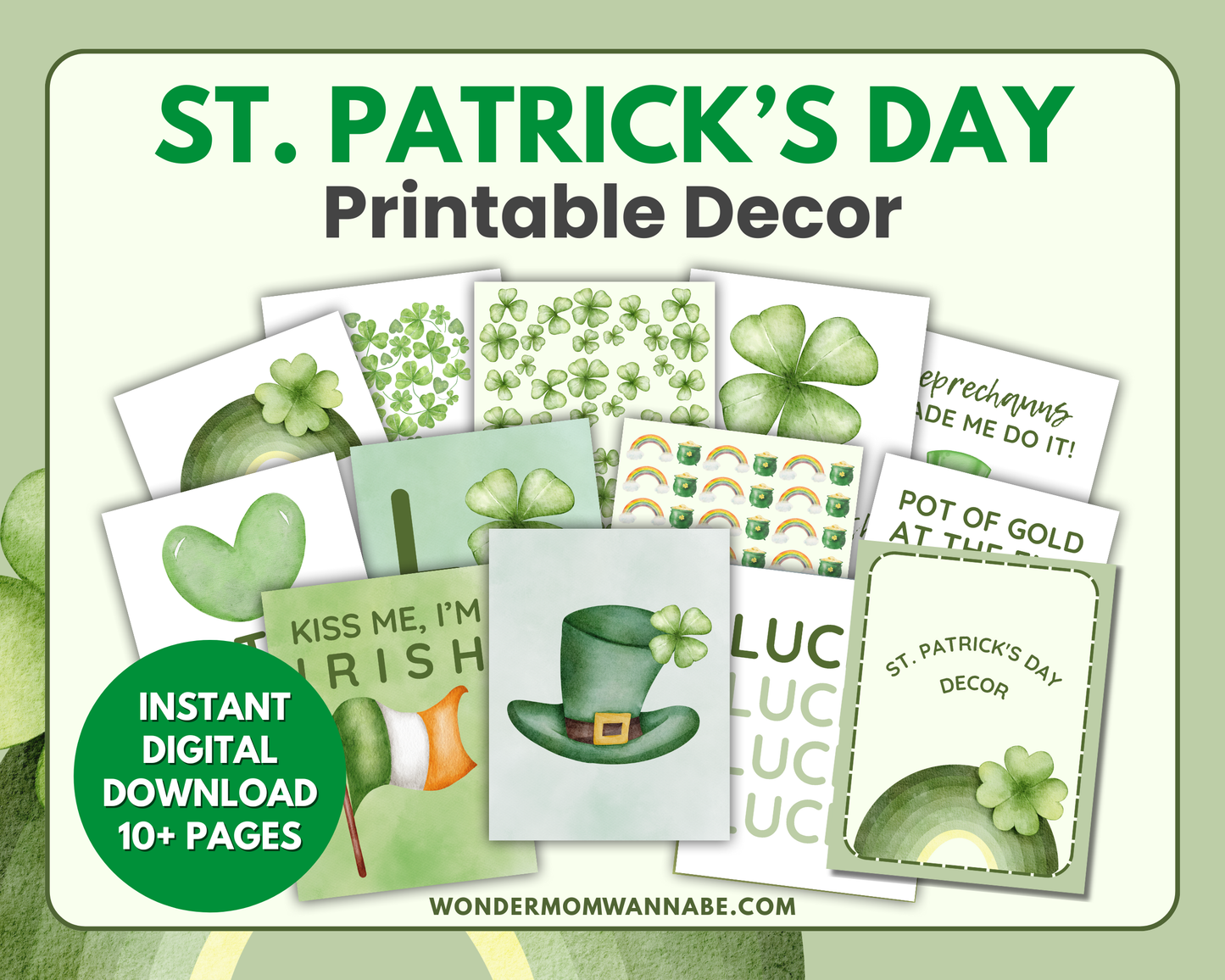 St. Patrick's Day Printable Decor – Instant Download with Shamrocks, Pot of Gold, and Lucky Designs