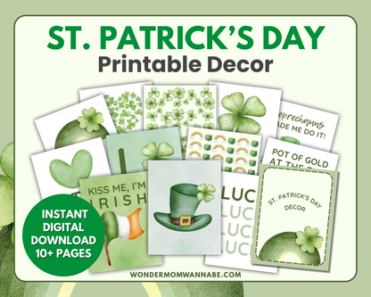St. Patrick's Day Printable Decor – Instant Download with Shamrocks, Pot of Gold, and Lucky Designs