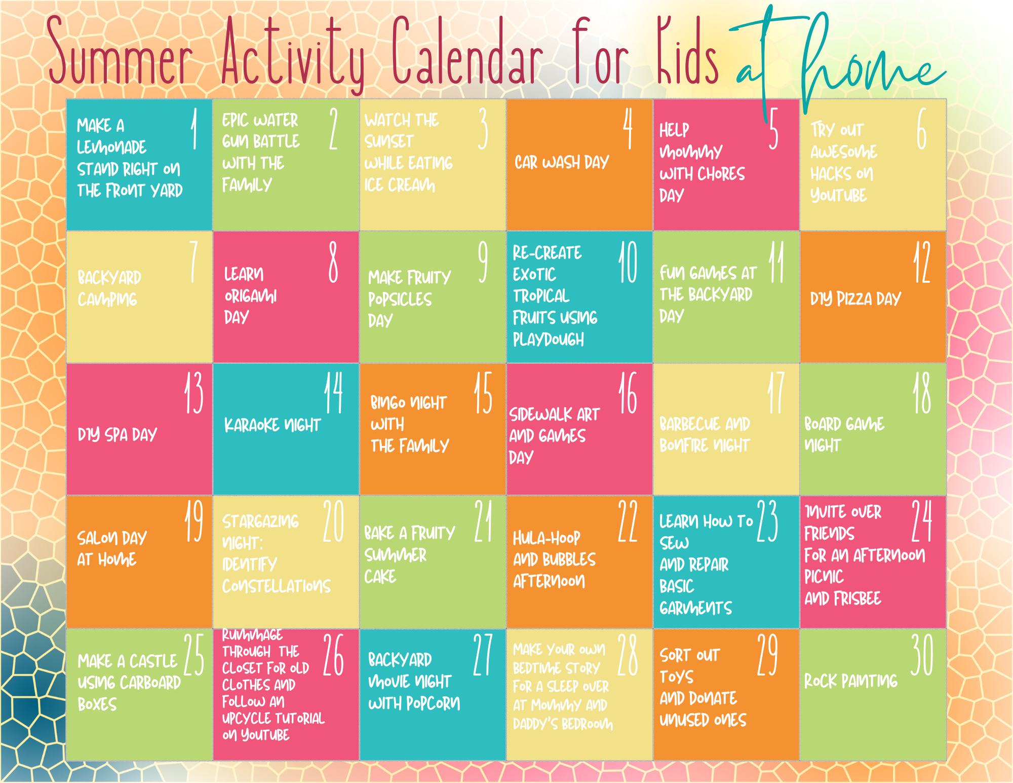 Summer Activity Calendar for Kids – Wondermom Shop