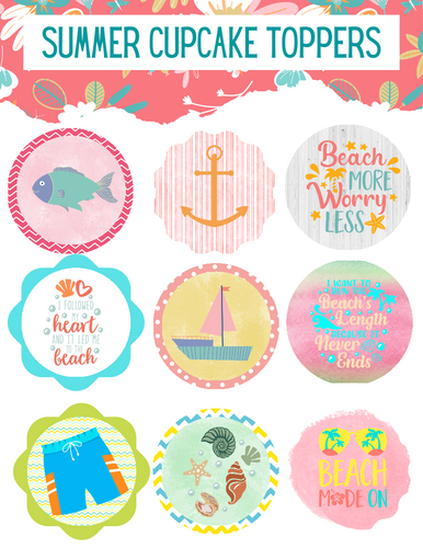 The Wondermom Printables Summer Cupcake Toppers sheet showcases designs like a fish, anchor, beach shorts, seashells, and various beach-related quotes. These printable toppers are perfect for your summer party and will add a splash of fun to any celebration.