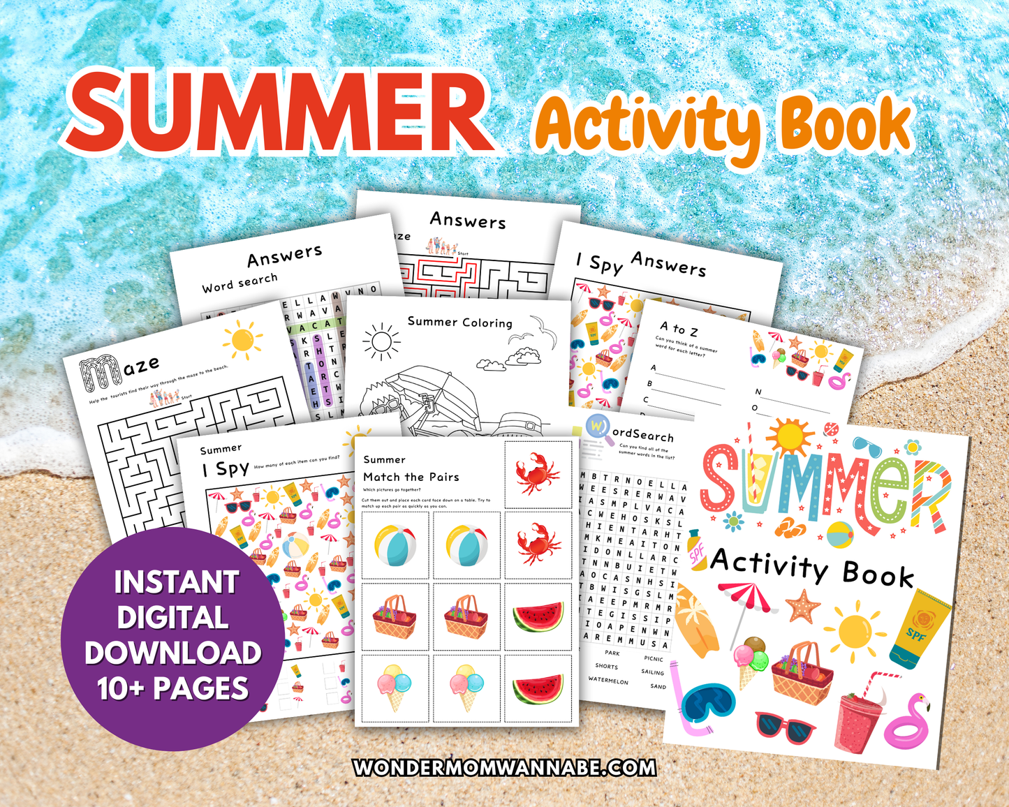 Printable Summer Activity Book – Printable Word Search, Maze, I Spy, Coloring Pages & More