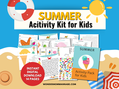Summer activity kit for kids printable pages.