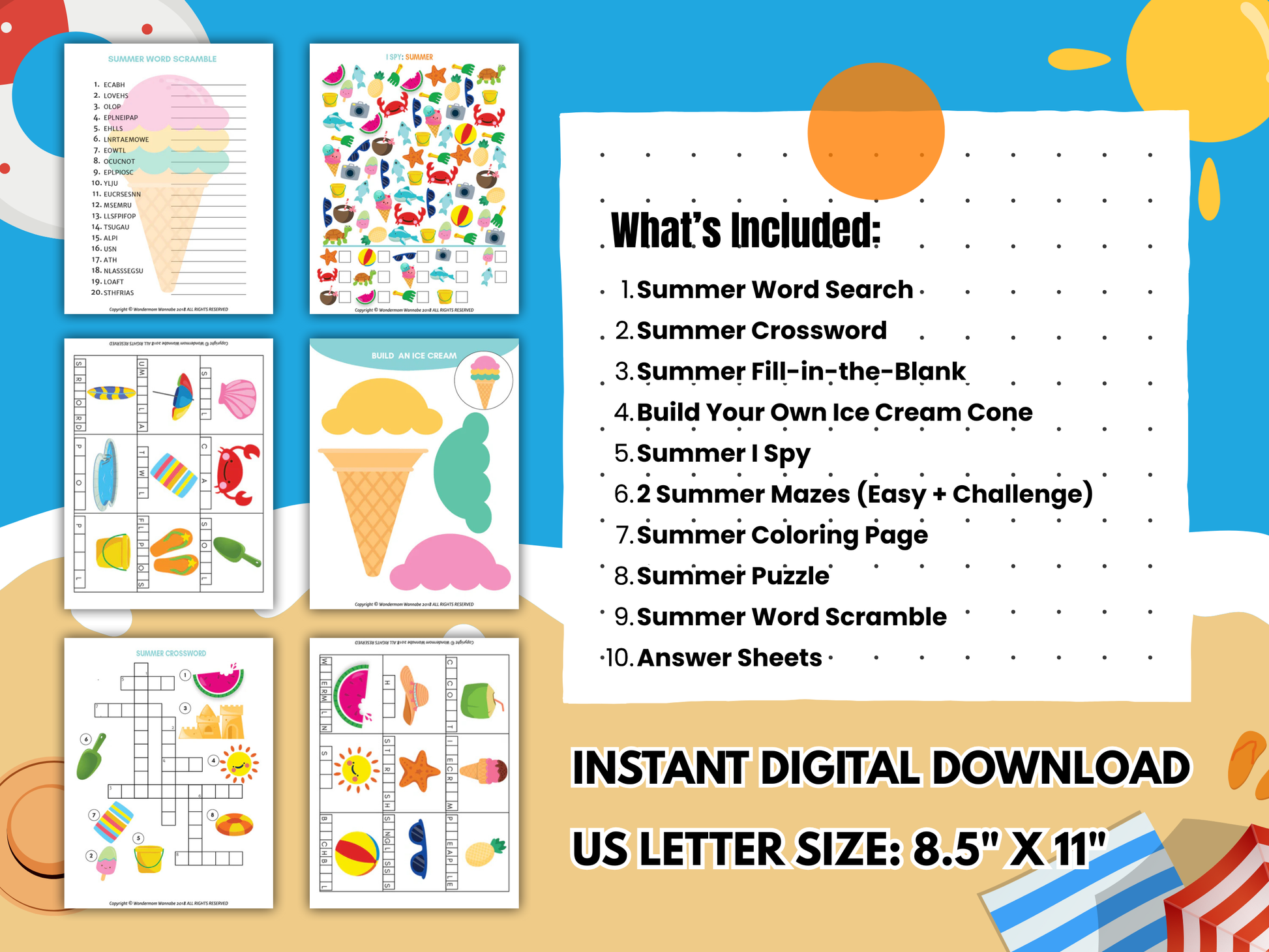 Summer activity kit contents overview printable.