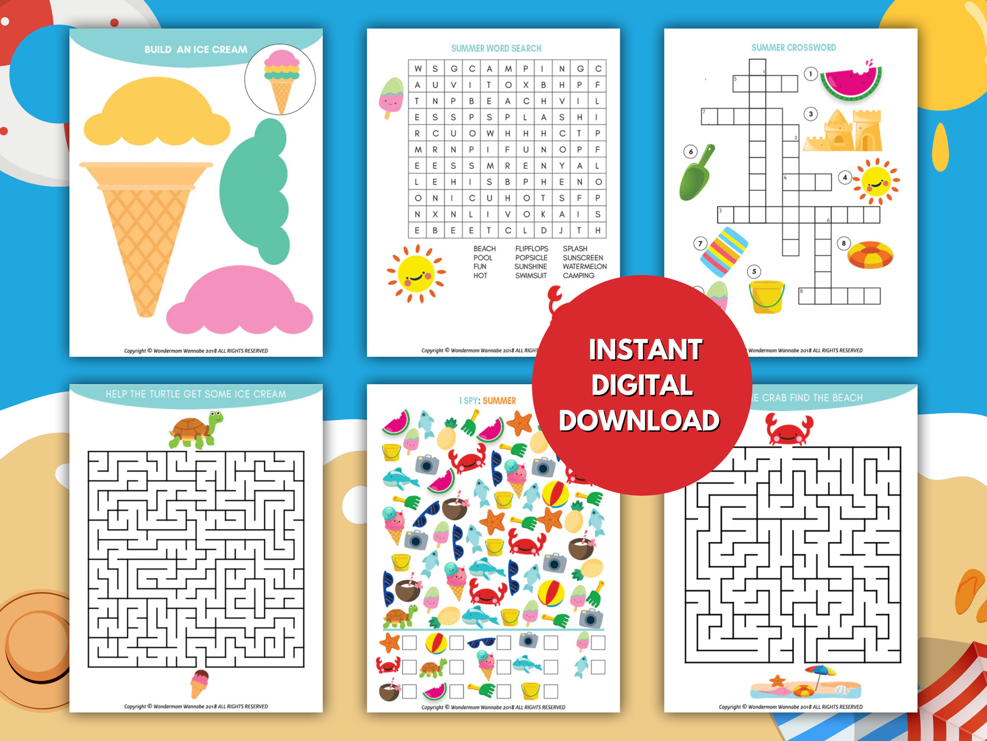 Summer activity kit for kids instant digital download.