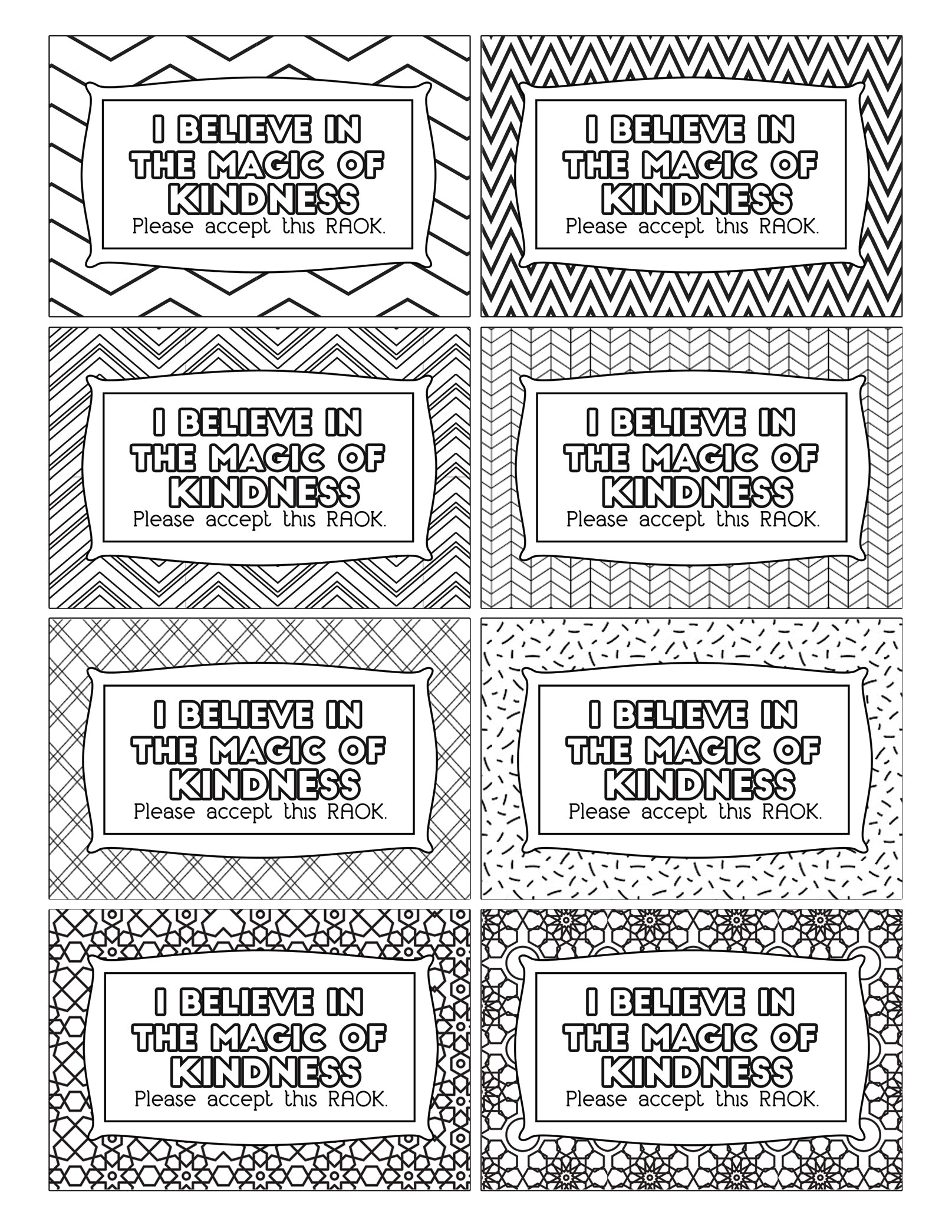 A set of Color Kindness Gift Bundles by Wondermom Shop, consisting of black and white bookmarks with different designs, perfect as signs and labels or kindness gift tags.
