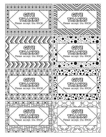 A set of Color Kindness Gift Bundle coloring pages for Thanksgiving featuring labels and gift tags showcasing kindness, brought to you by Wondermom Shop.