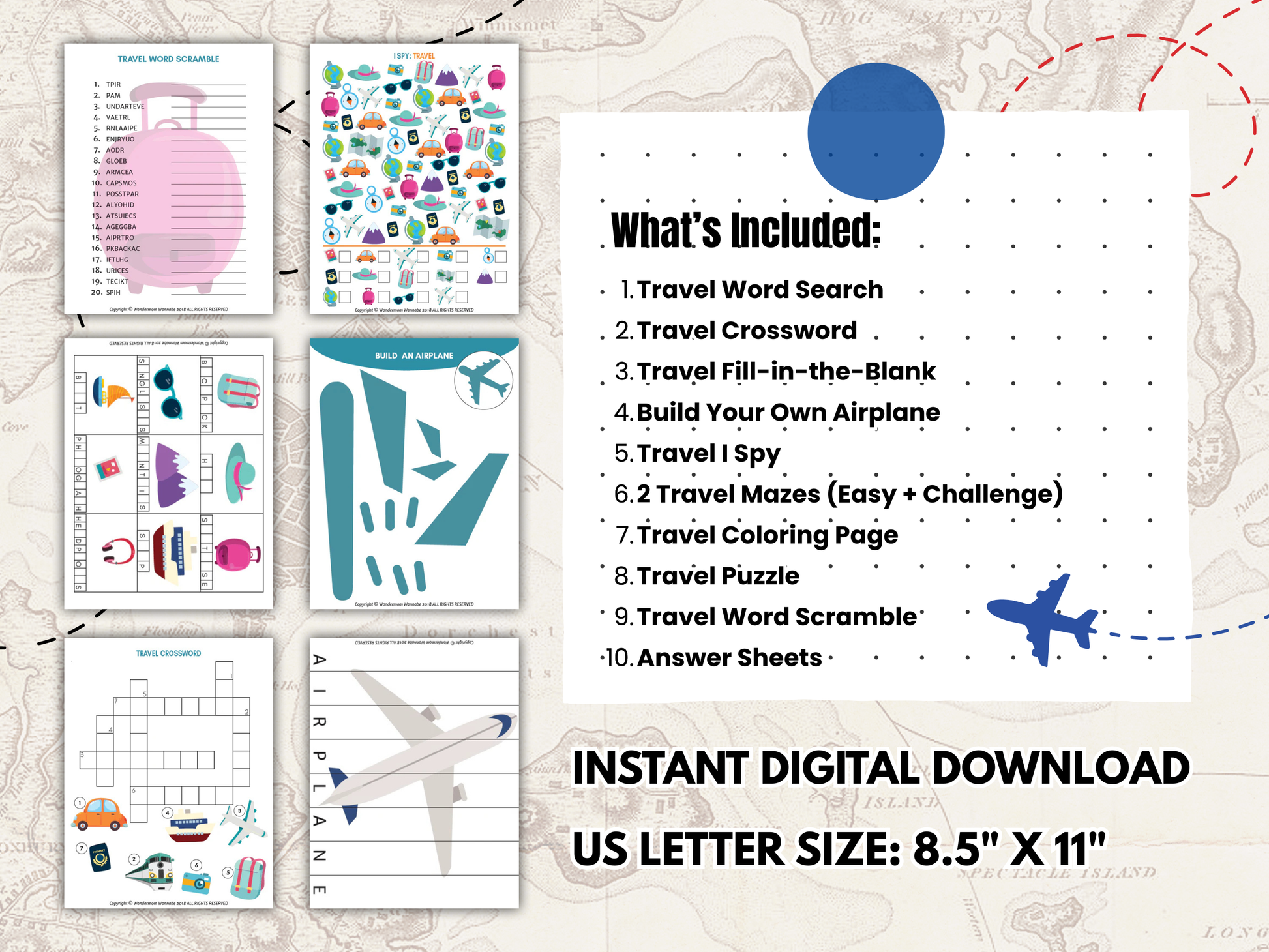 Travel activity kit contents overview printable.