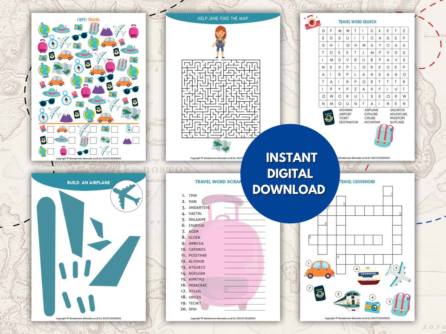 Travel activity kit for kids instant digital download.