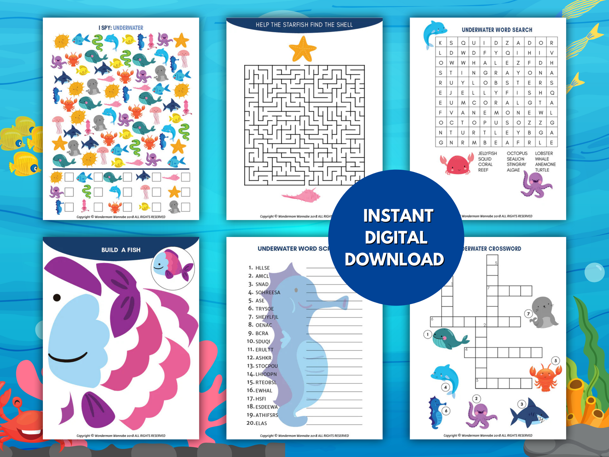 Under the Sea Activity Kit for Kids featuring screen-free ocean-themed printables.