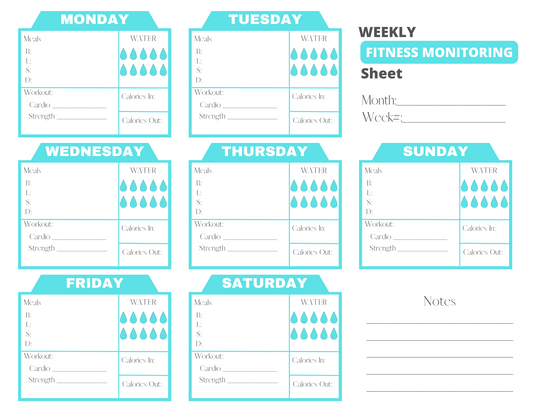 The Weekly Fitness Monitoring Sheet by Wondermom Printables is designed to help you track your progress with dedicated sections for meals, water intake, workouts, and daily notes from Monday to Sunday. Stay focused on your fitness goals and easily monitor your journey!