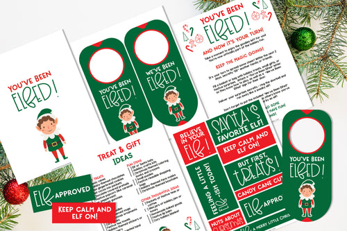 The You’ve Been Elfed: Holiday Cheer Kit by Wondermom Shop offers elf-themed printables full of festive cheer, with gift ideas and decorative tags, set against pine branches and ornaments to ensure your holiday is filled with magic and merriment!.