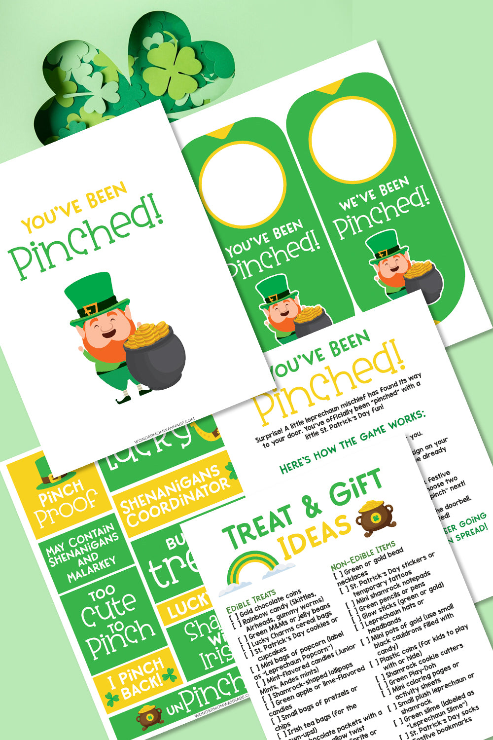The "You’ve Been Pinched" set by VIP Vault offers St. Patrick's Day game materials with leprechaun designs, gold accents, activity instructions, gift ideas, and includes printable signs to boost your themed fun.